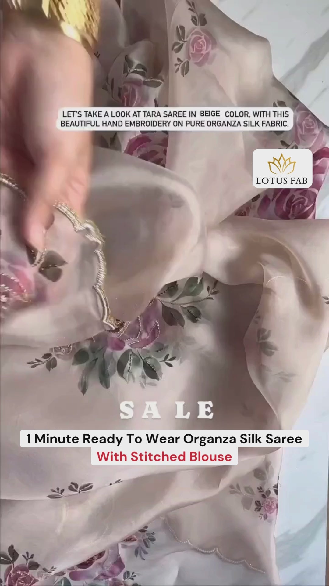 Precious 1-Minute Ready To Wear Baby Pink Organza Silk Saree