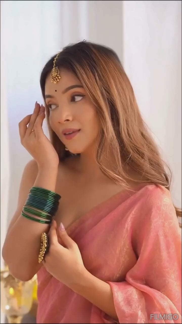 Captivating Peach Fancy Silk Saree With Efflorescence Blouse Piece