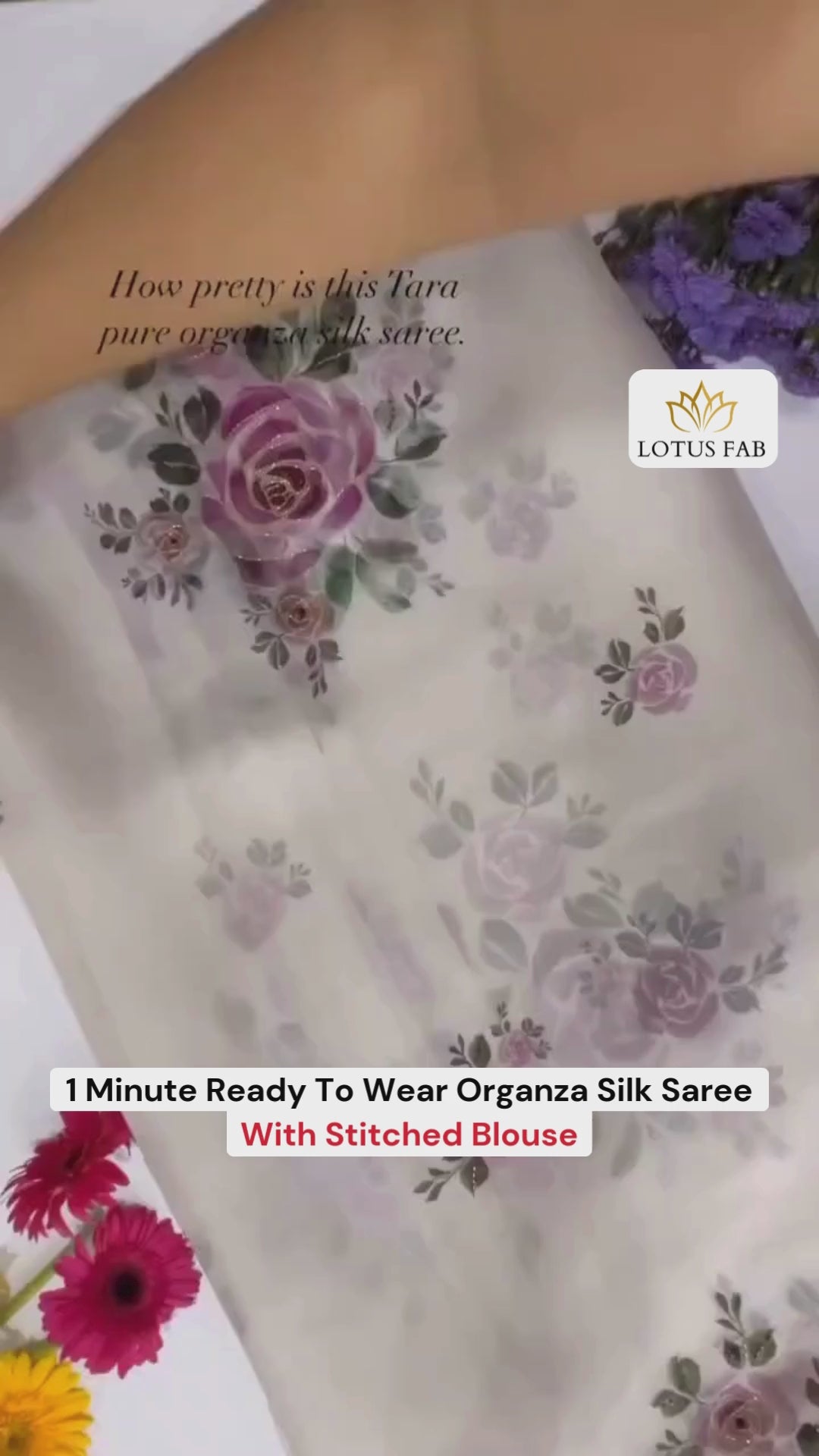 Hypnotic 1-Minute Ready To Wear Beige Organza Silk Saree