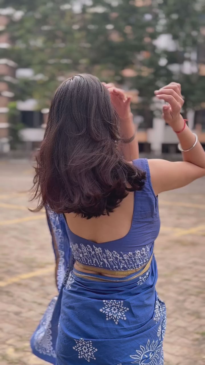 Marvellous 1 Minute Ready To Wear Blue Mul Cotton Digital Printed Saree