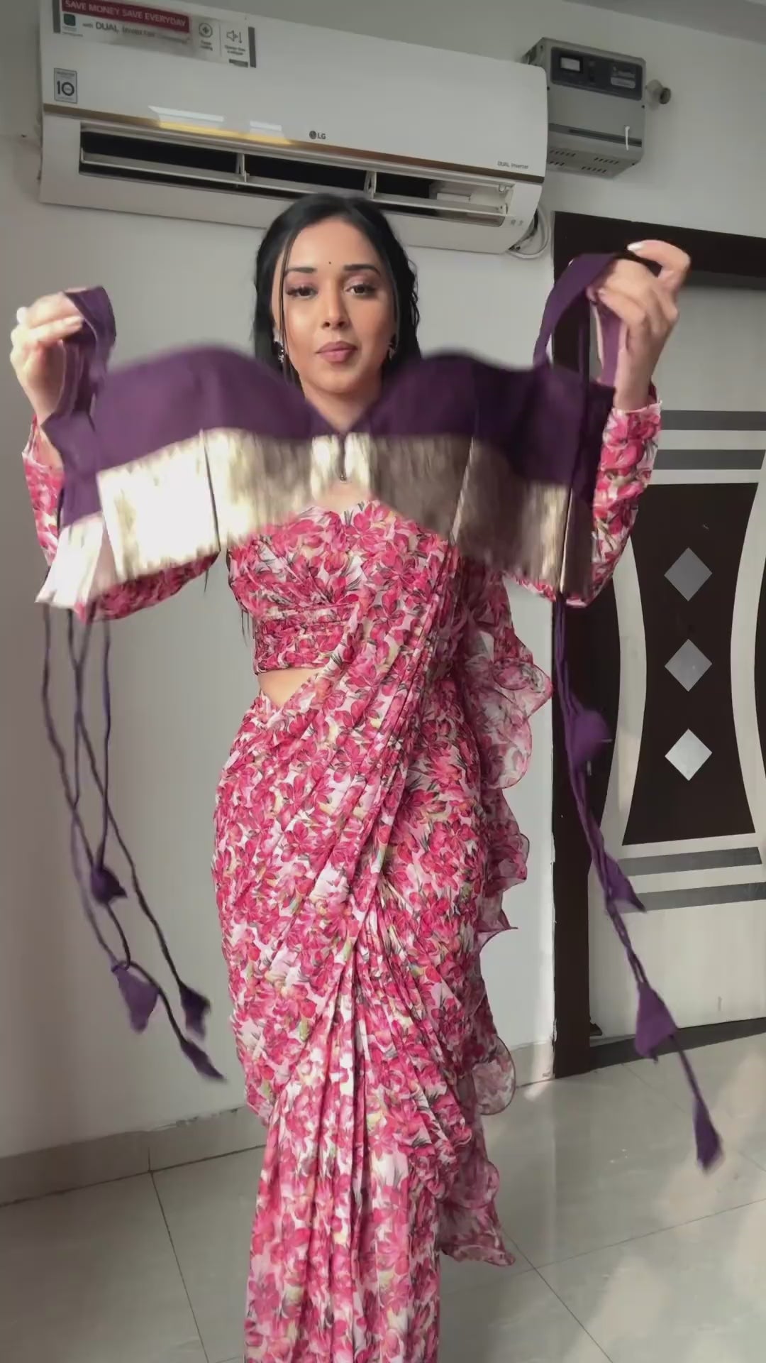 Surpassing 1-Minute Ready To Wear Dark Purple Cotton Silk Saree
