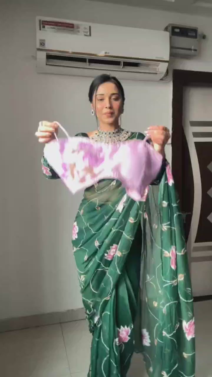 Exquisite 1-Minute Ready To Wear Lavender Organza Silk Saree