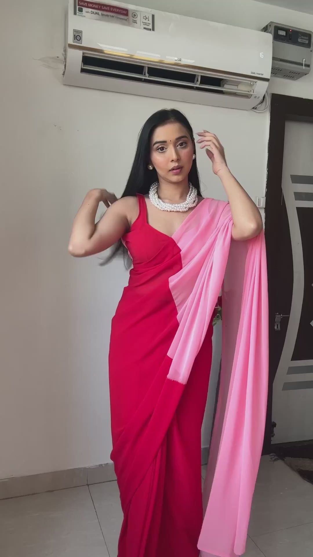 Effervescent 1-Minute Ready To Wear Red Georgette Saree