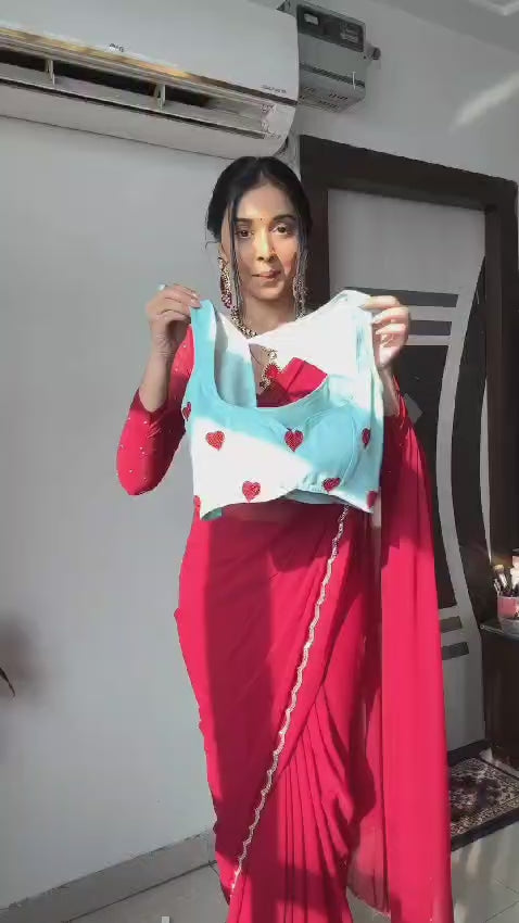 Enamoring 1-Minute Ready To Wear Sky Georgette Saree