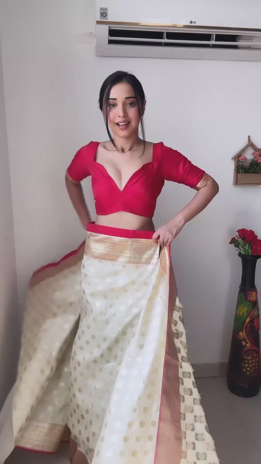 Attractive 1-Minute Ready To Wear Beige Soft Silk Saree