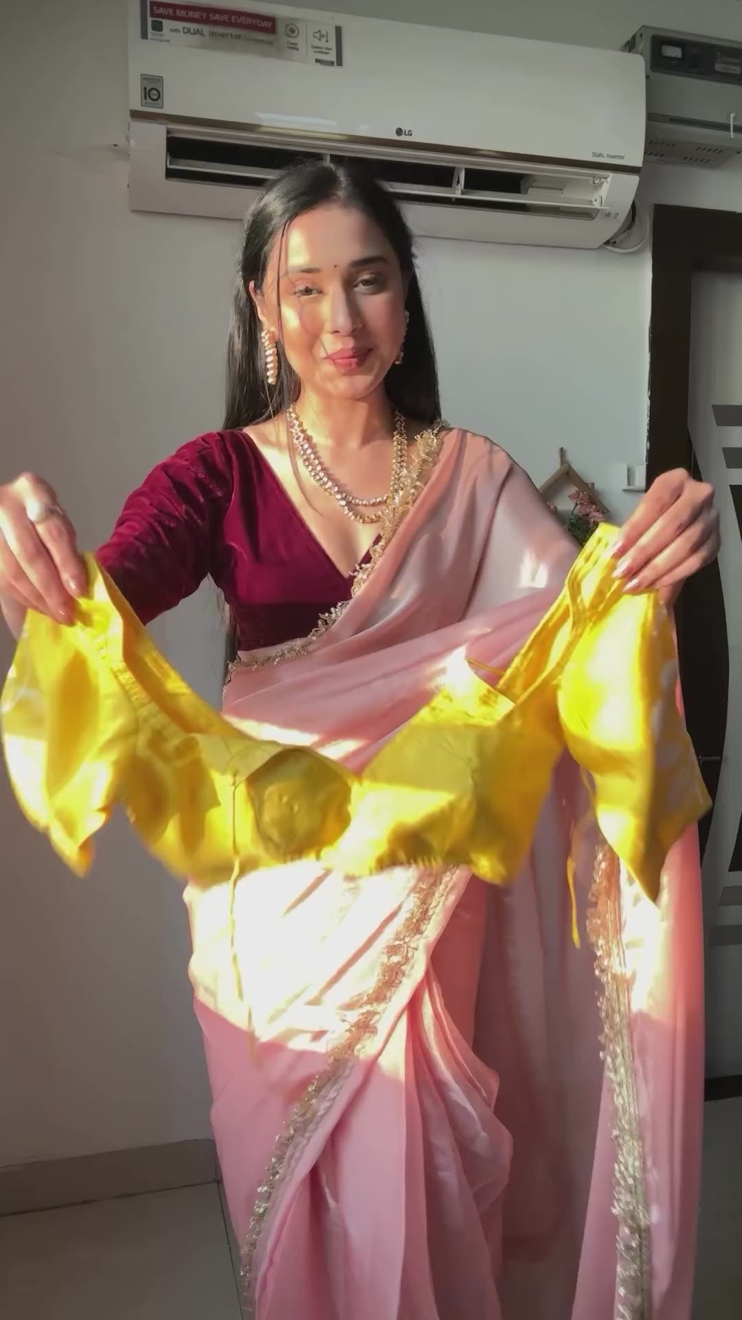 Luminous 1-Minute Ready To Wear Yellow Georgette Saree