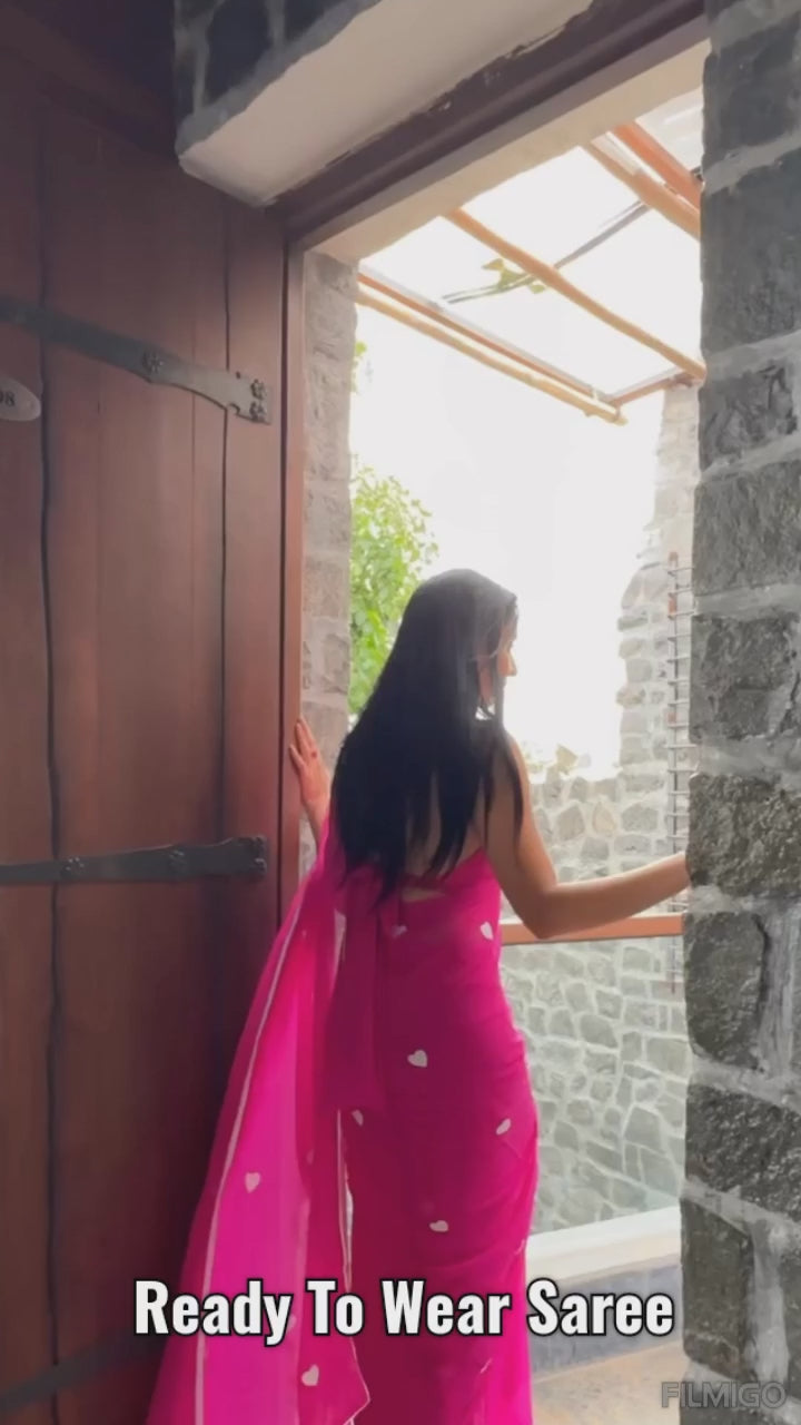 Ravishing 1-Minute Ready To Wear Dark Pink Georgette Saree