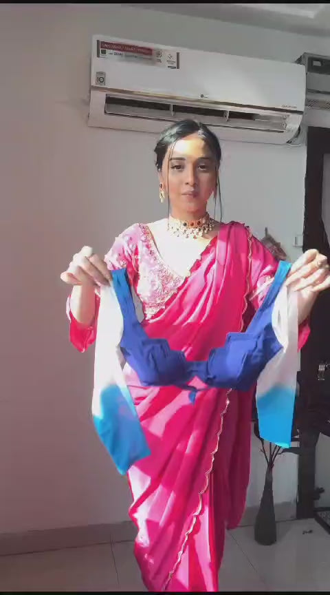 Vibrant 1-Minute Ready To Wear Firozi and Blue Georgette Saree