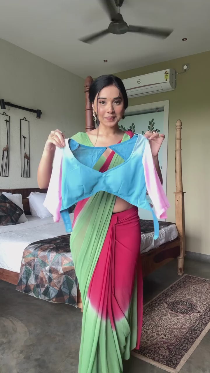 Scintilla 1-Minute Ready To Wear Pink and Sky Georgette Saree