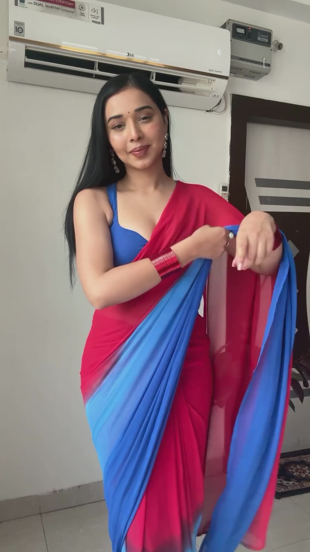 Excellent 1-Minute Ready To Wear Pink and Lavender Georgette Saree