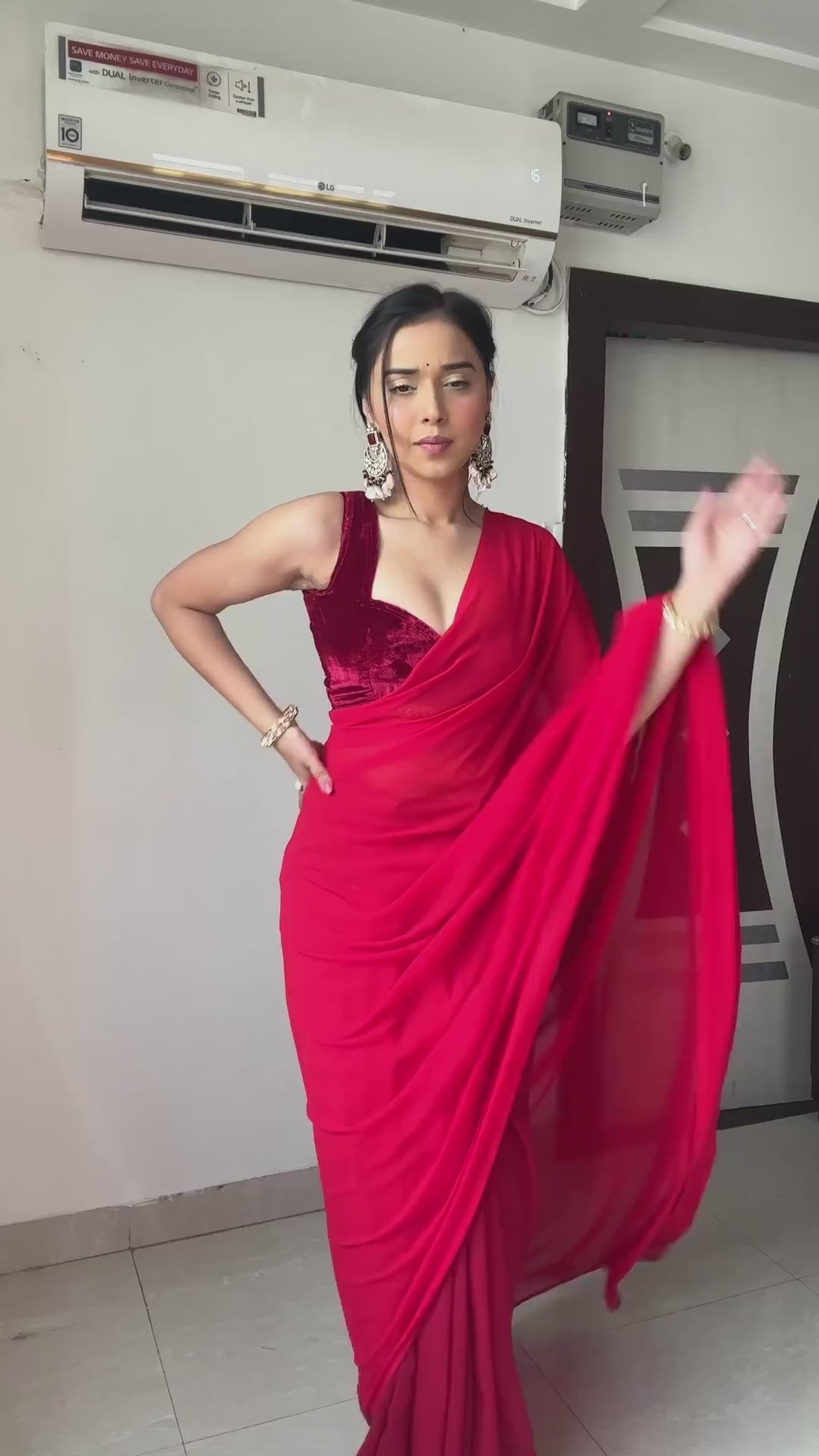 Most Flattering 1-Minute Ready To Wear Wine Organza Silk Saree