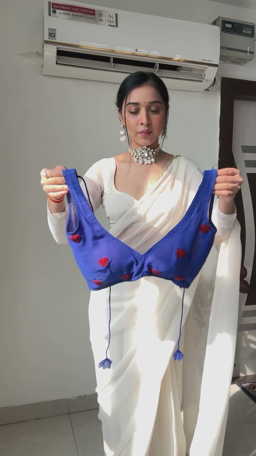 Whimsical 1-Minute Ready To Wear Blue Georgette Saree