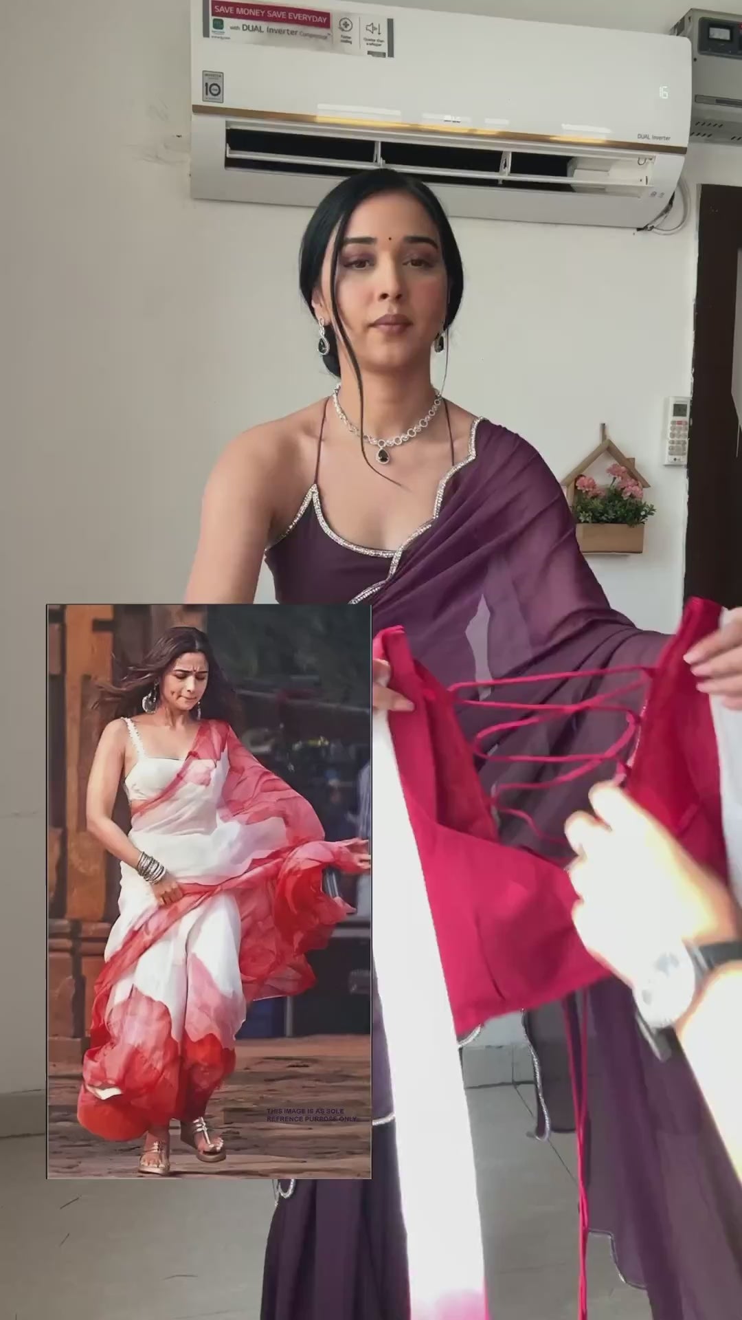 Admirable 1-Minute Ready To Wear Dark Pink and White Georgette Saree