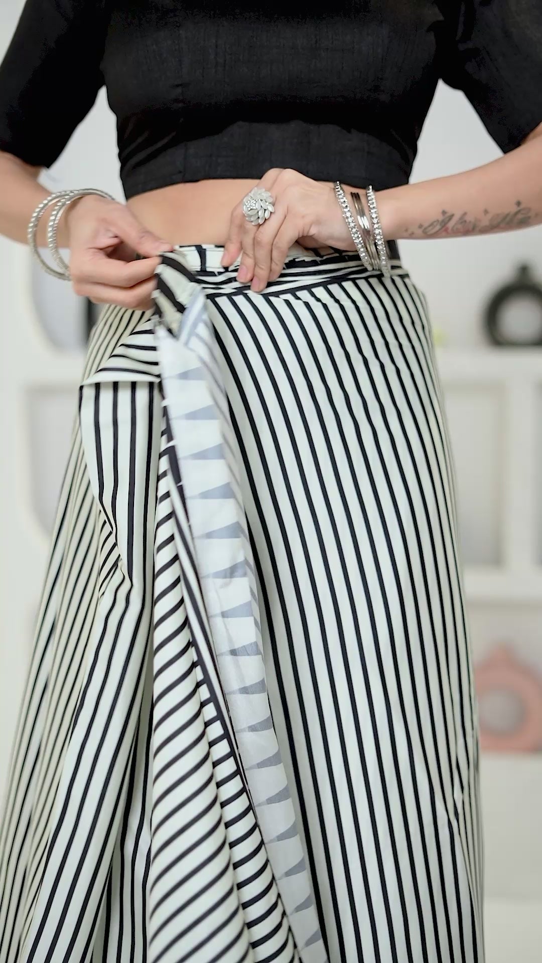 Scrumptious Off White 1 Minute Ready To Wear Digital Printed Crape Silk Saree