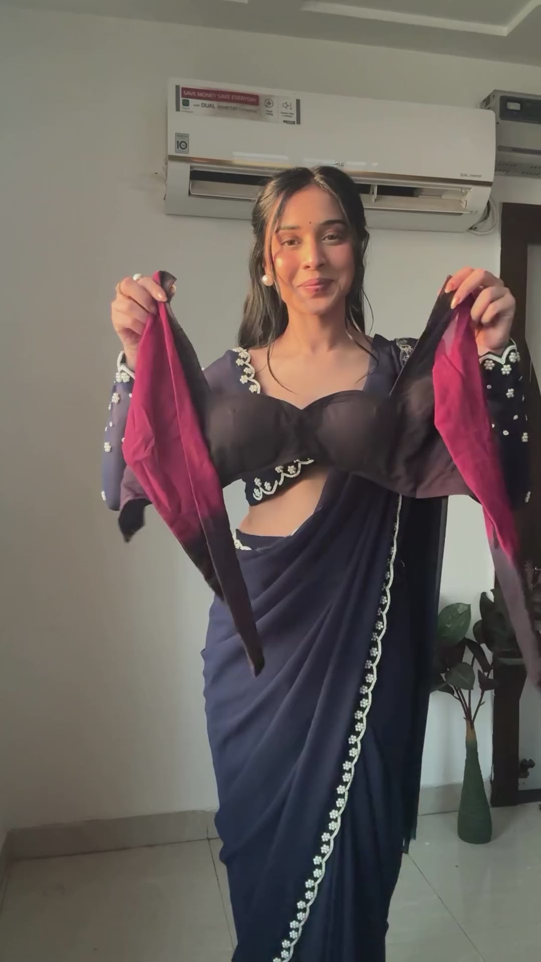 Preferable 1-Minute Ready To Wear Black and Maroon Georgette Saree