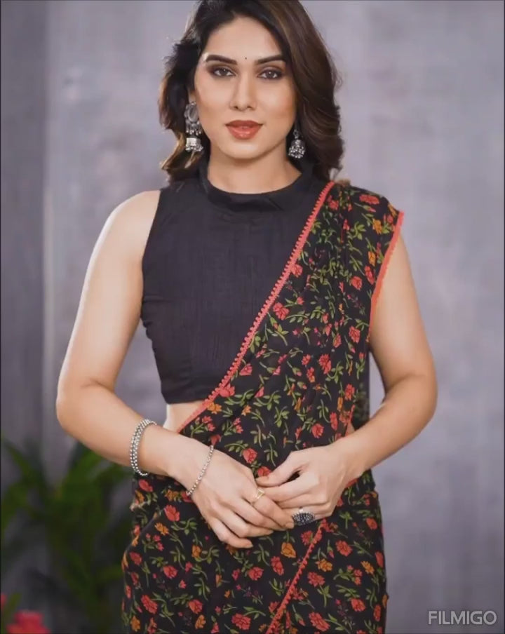 Assemblage 1-Minute Ready To Wear Black Georgette Saree