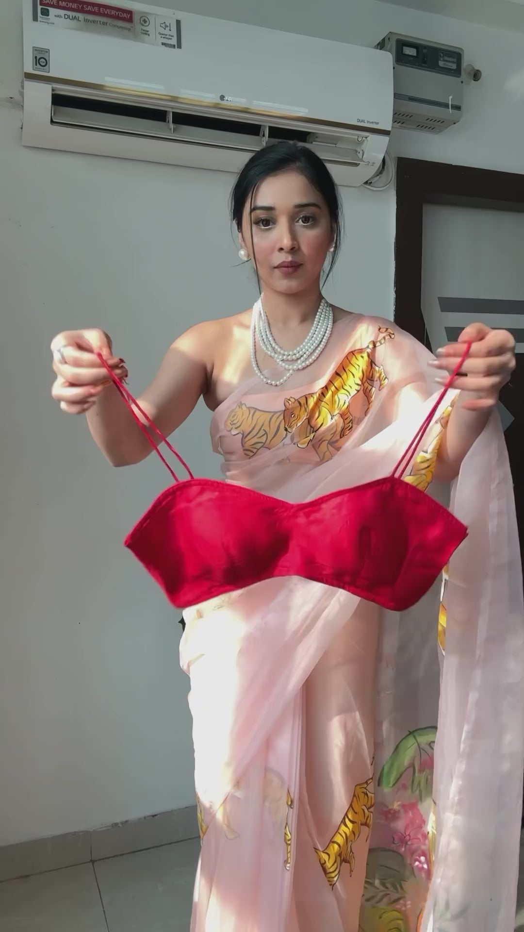 Seraglio 1-Minute Ready To Wear Red Organza Silk Saree