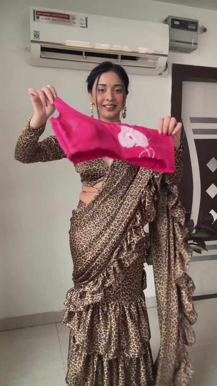 Pretty 1-Minute Ready To Wear Dark Pink Organza Silk Saree
