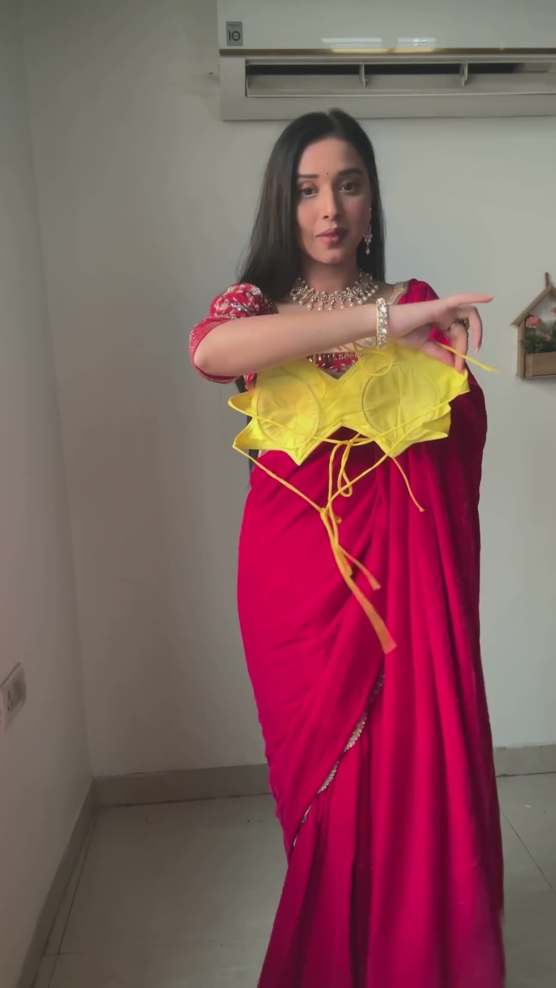 Glamorous 1-Minute Ready To Wear Yellow Organza Silk Saree