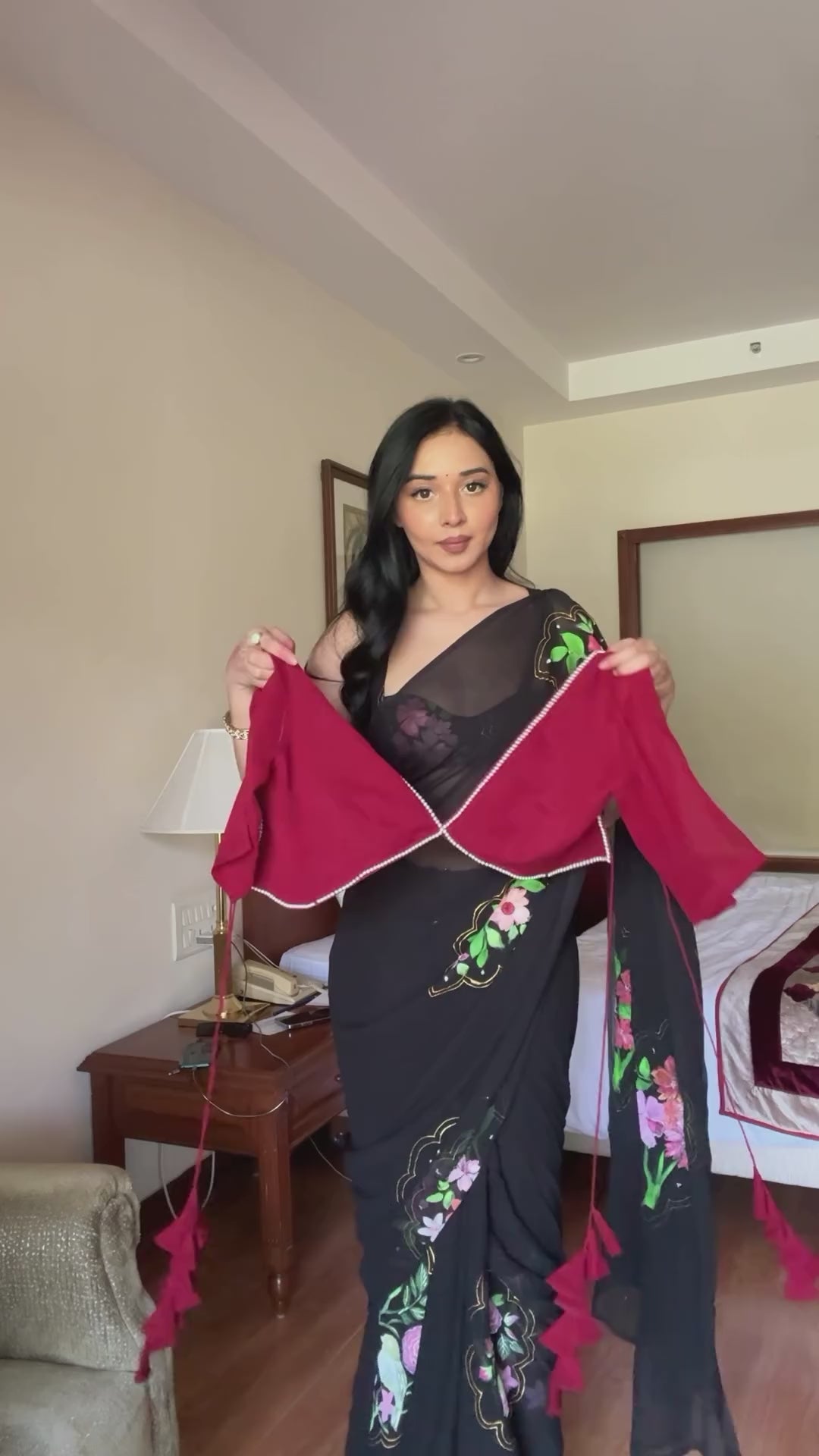 Most Stunning 1-Minute Ready To Wear Maroon Georgette Saree
