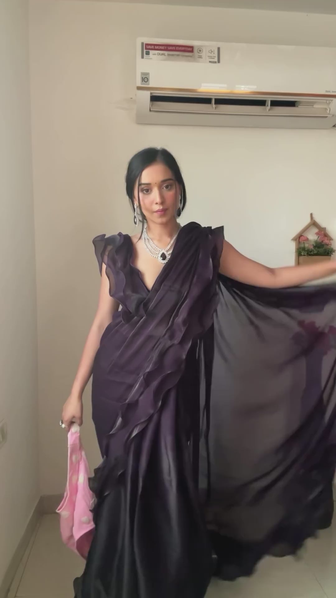 Incomparable 1-Minute Ready To Wear Pink Georgette Saree