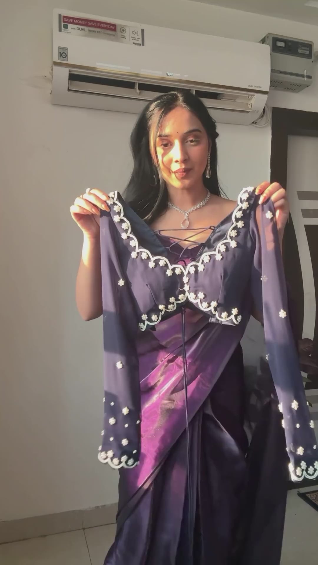 Entrancing 1-Minute Ready To Wear Navy Blue Georgette Saree