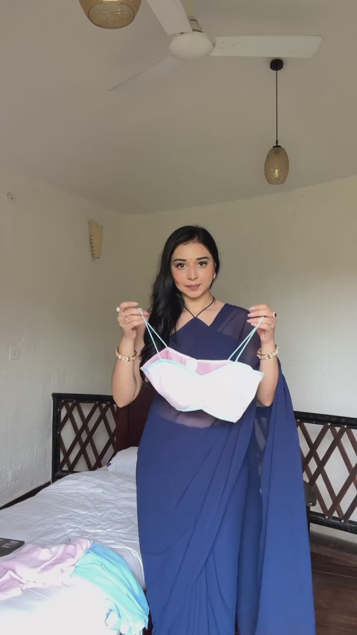 Beauteous 1-Minute Ready To Wear Sky and Baby Pink Georgette Saree
