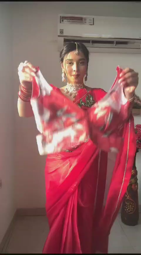 Lovely 1-Minute Ready To Wear Red Georgette Saree