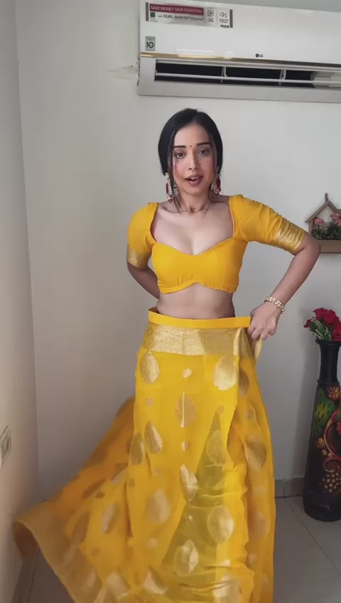 Sizzling 1-Minute Ready To Wear Yellow Cotton Silk Saree