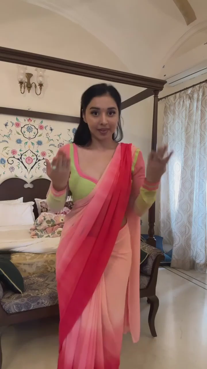 Lassitude 1-Minute Ready To Wear Pink and Perrot Georgette Saree