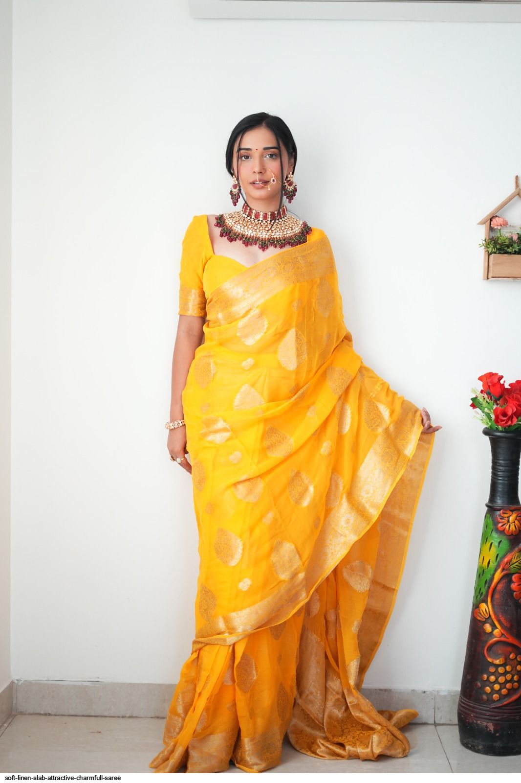 Sizzling 1-Minute Ready To Wear Yellow Cotton Silk Saree - thelotusfab