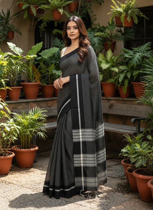 Beautiful 1-Minute Ready To Wear Black Cotton Saree