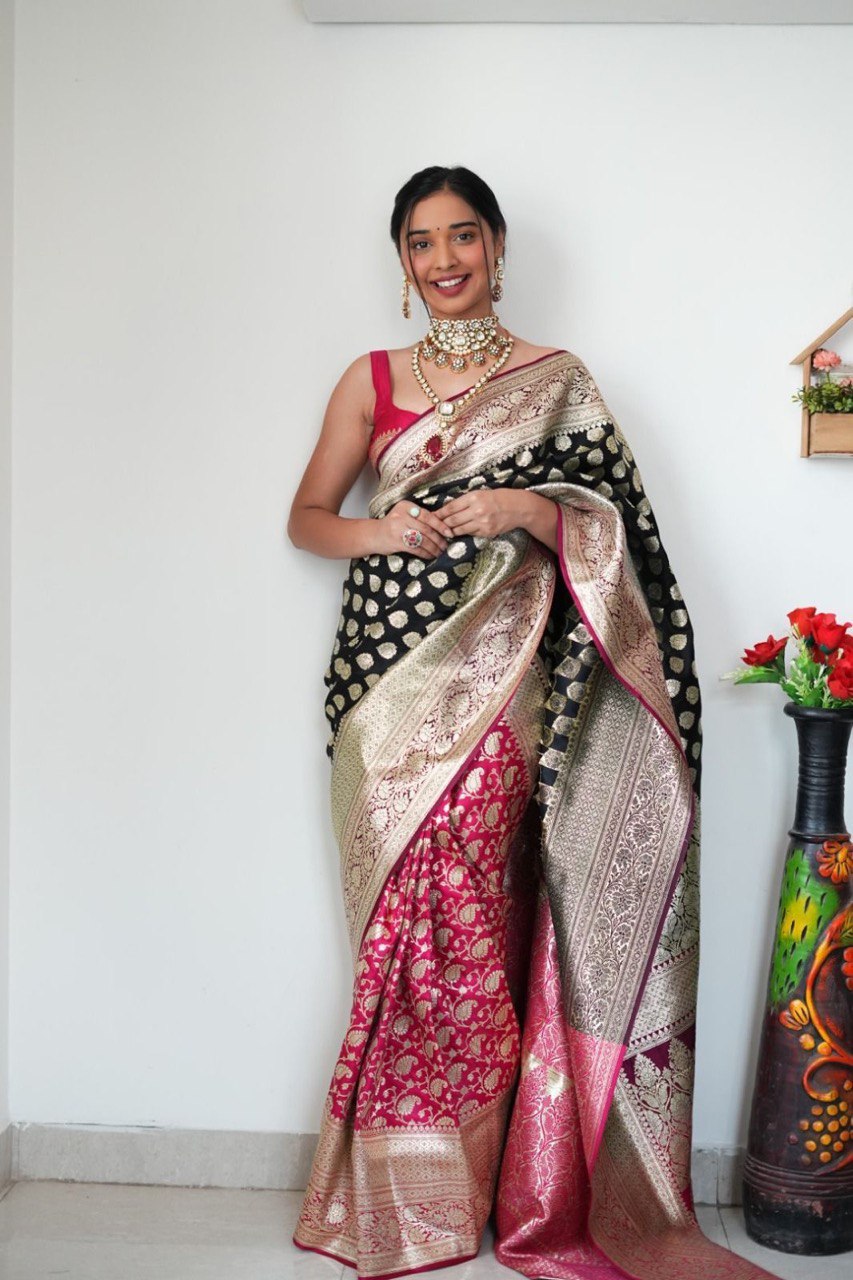 Engaging 1-Minute Ready To Wear Black Soft Silk Saree - thelotusfab