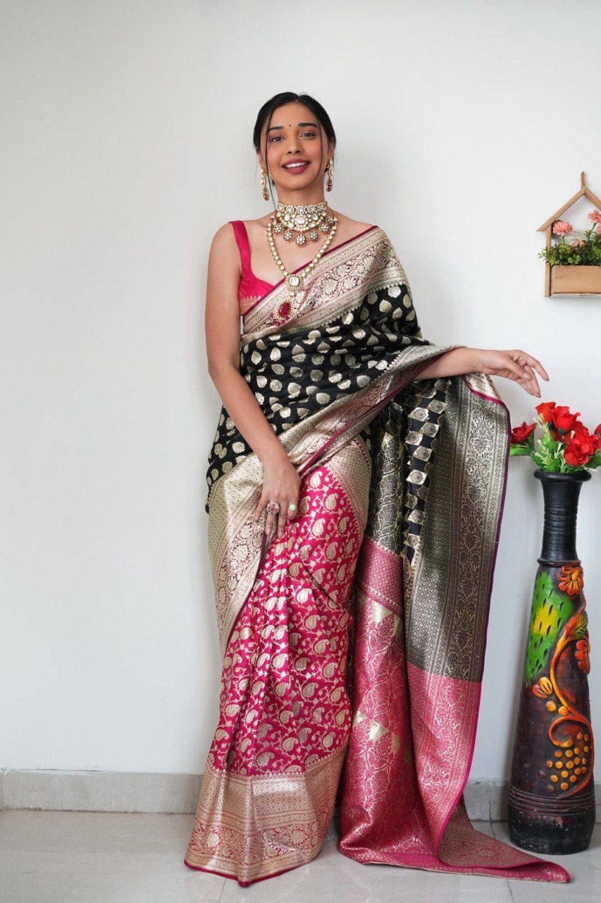 Engaging 1-Minute Ready To Wear Black Soft Silk Saree - thelotusfab
