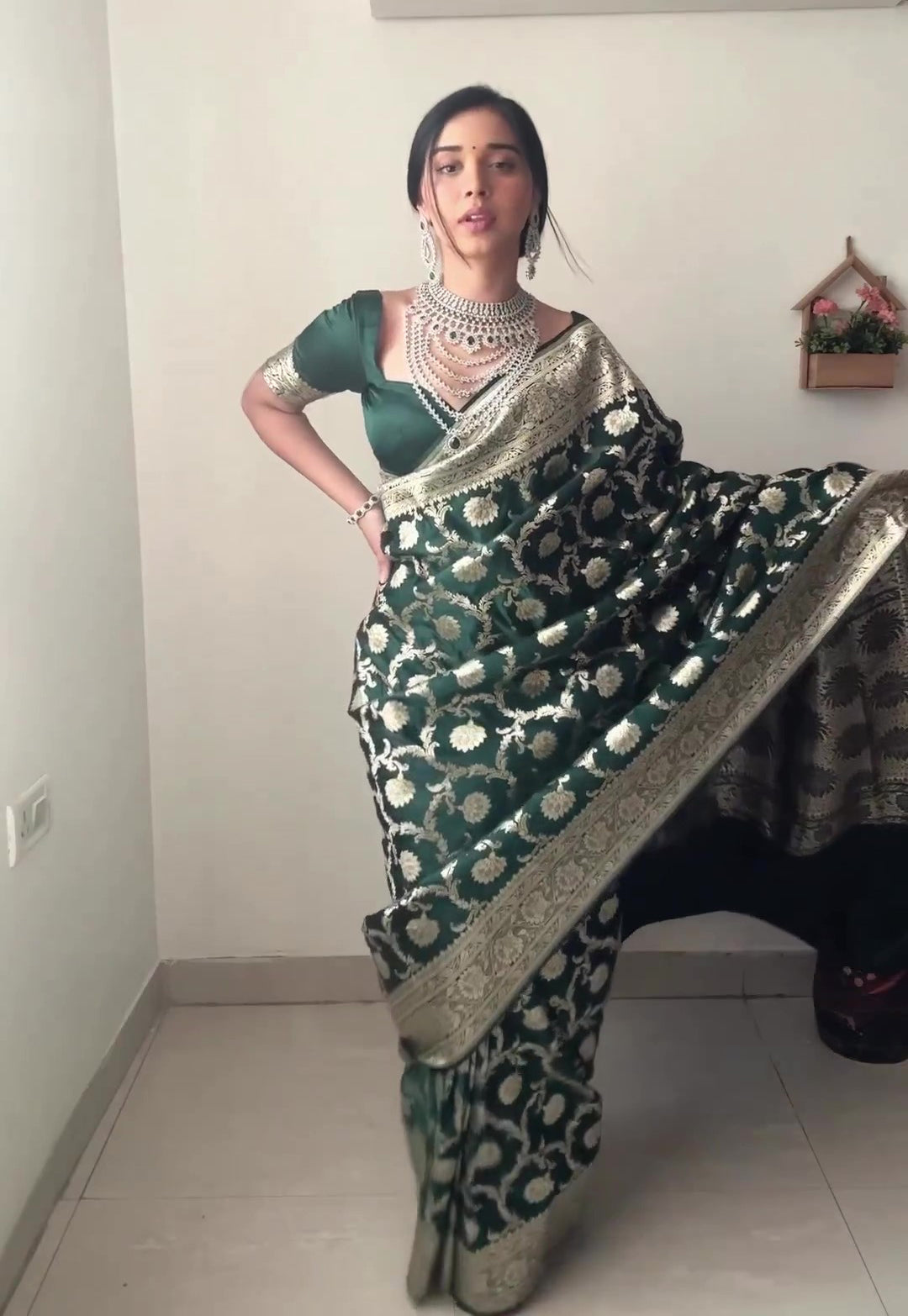 Charming 1-Minute Ready To Wear Green Soft Silk Saree - thelotusfab