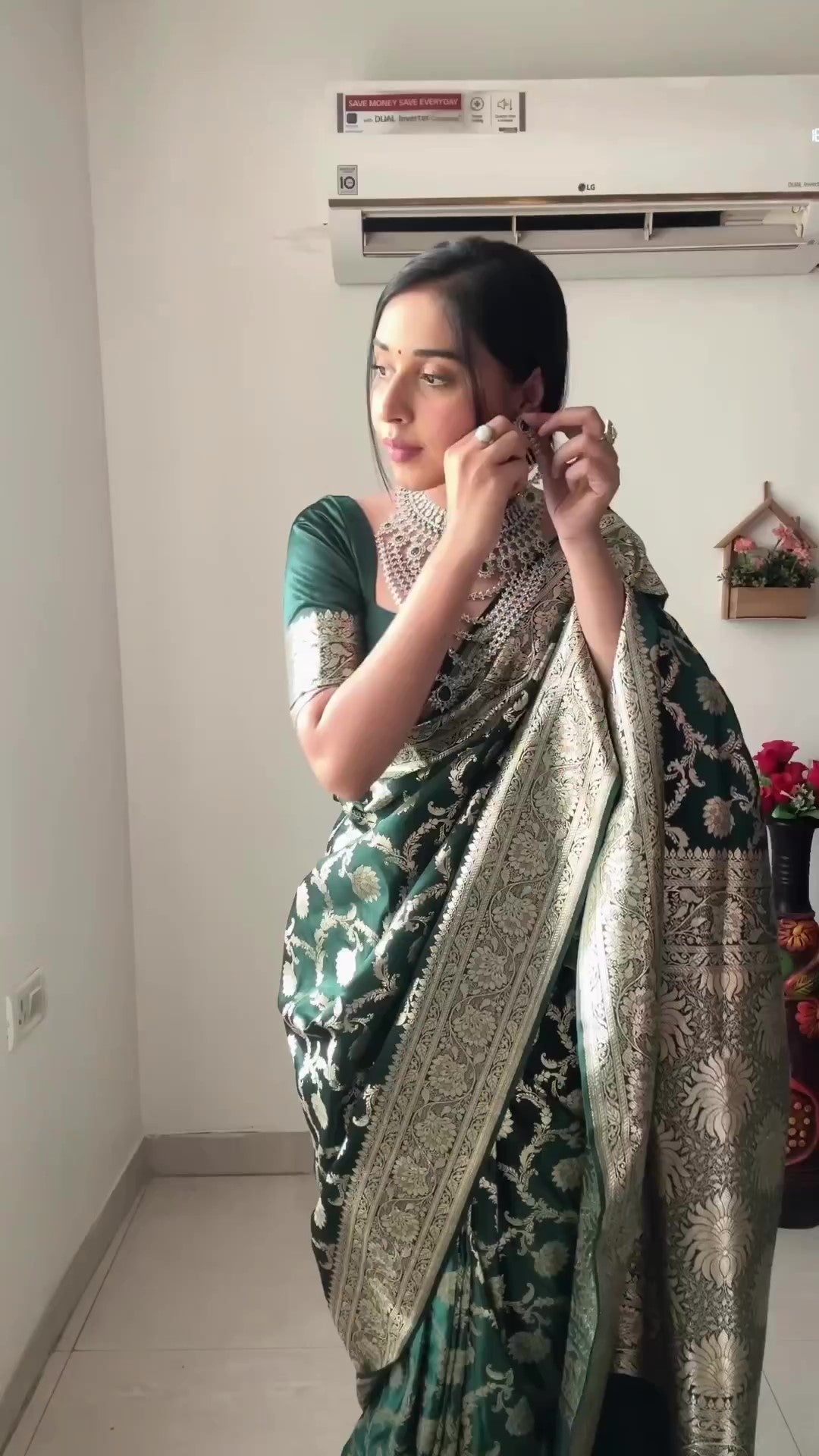 Charming 1-Minute Ready To Wear Green Soft Silk Saree - thelotusfab