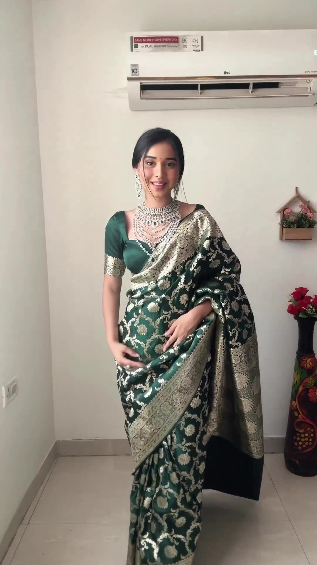 Charming 1-Minute Ready To Wear Green Soft Silk Saree - thelotusfab