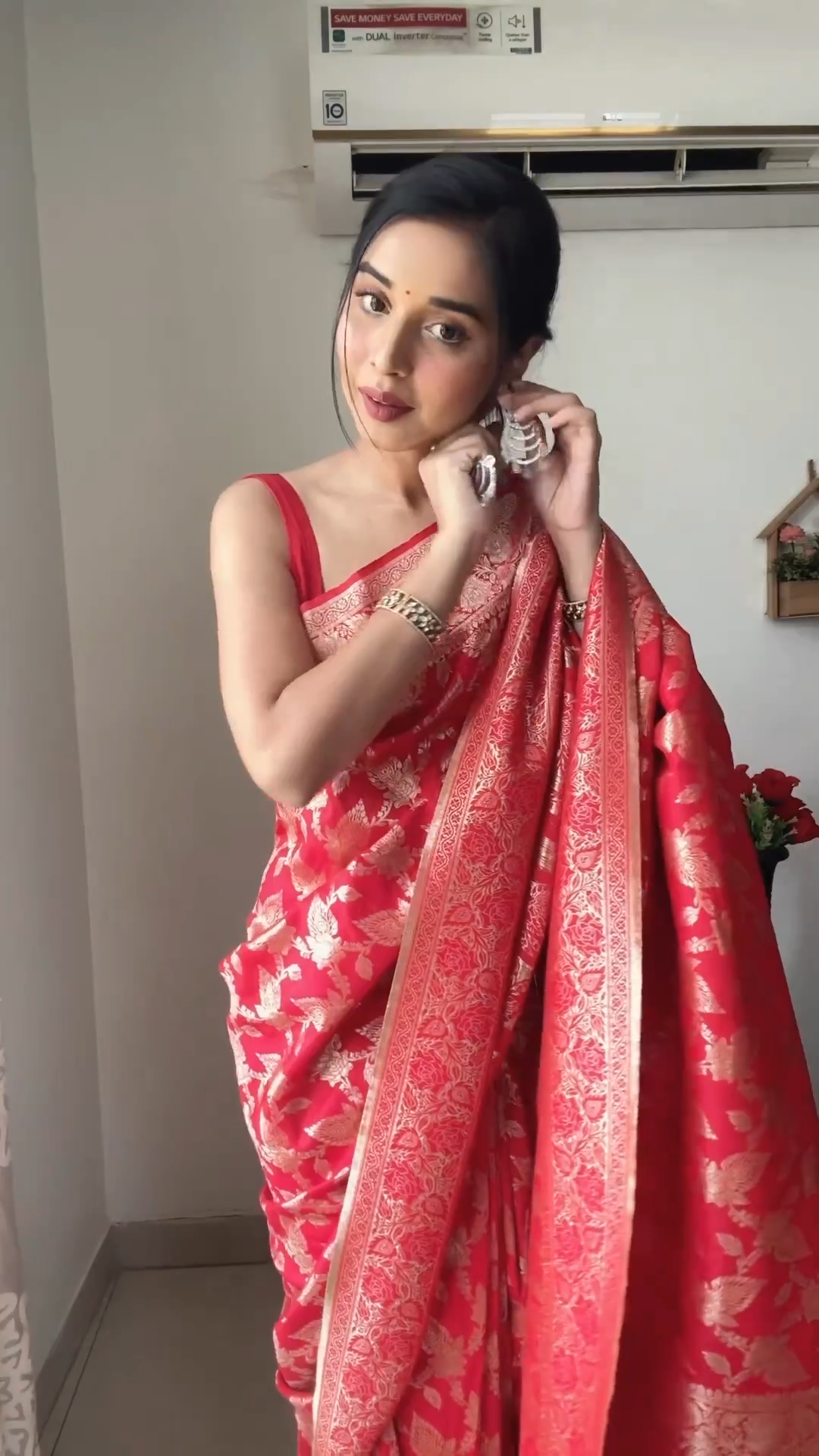 Murmurous 1-Minute Ready To Wear Red Soft Silk Saree - thelotusfab