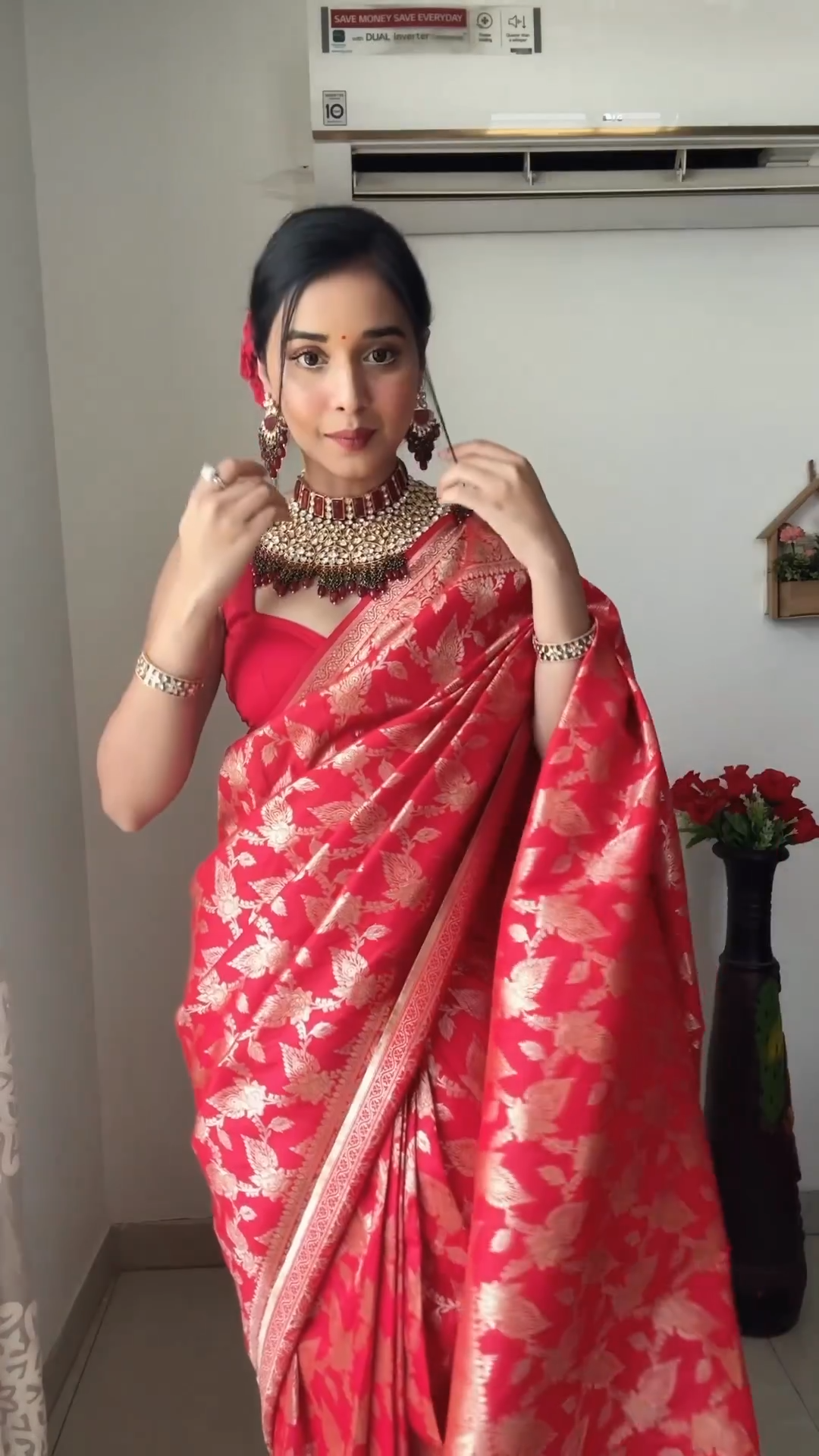 Murmurous 1-Minute Ready To Wear Red Soft Silk Saree - thelotusfab