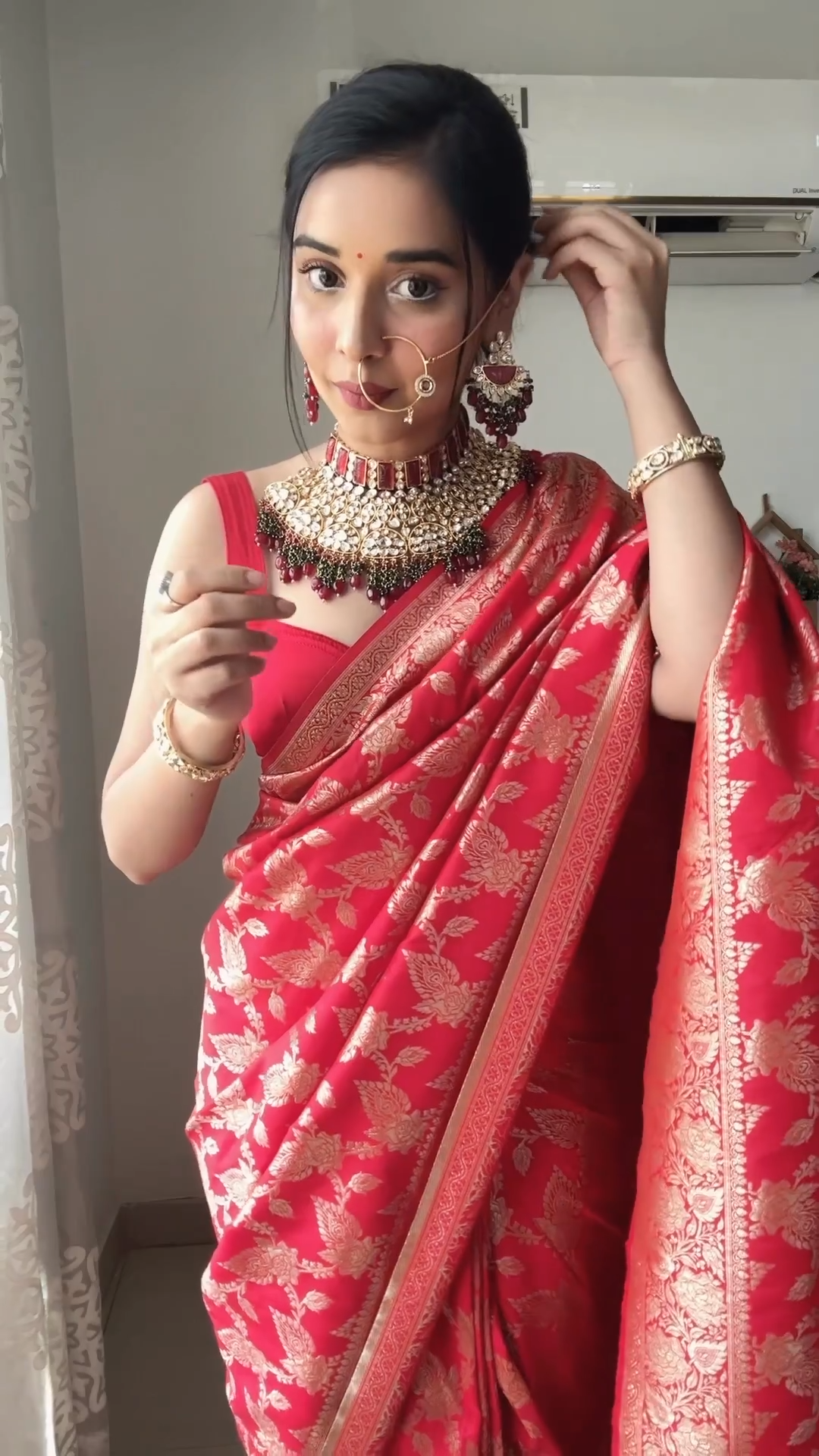 Murmurous 1-Minute Ready To Wear Red Soft Silk Saree - thelotusfab