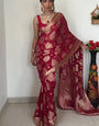 Excellent 1-Minute Ready To Wear Red Cotton Silk Saree