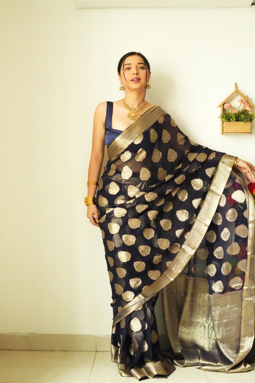 Magnetic 1-Minute Ready To Wear Black Cotton Silk Saree - thelotusfab