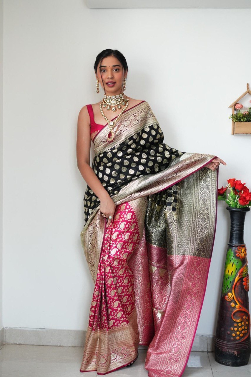 Engaging 1-Minute Ready To Wear Black Soft Silk Saree - thelotusfab