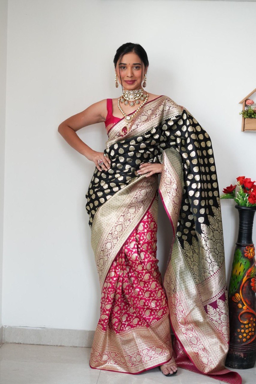 Engaging 1-Minute Ready To Wear Black Soft Silk Saree - thelotusfab