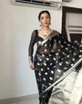 Beautiful 1-Minute Ready To Wear Black Cotton Silk Saree