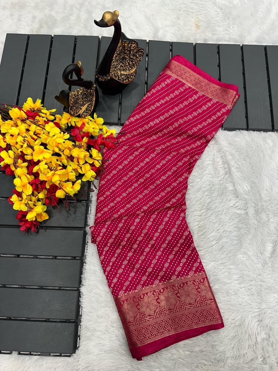 Surreptitious Dark Pink Digital Printed Dola Silk Saree With Pleasant Blouse Piece - thelotusfab