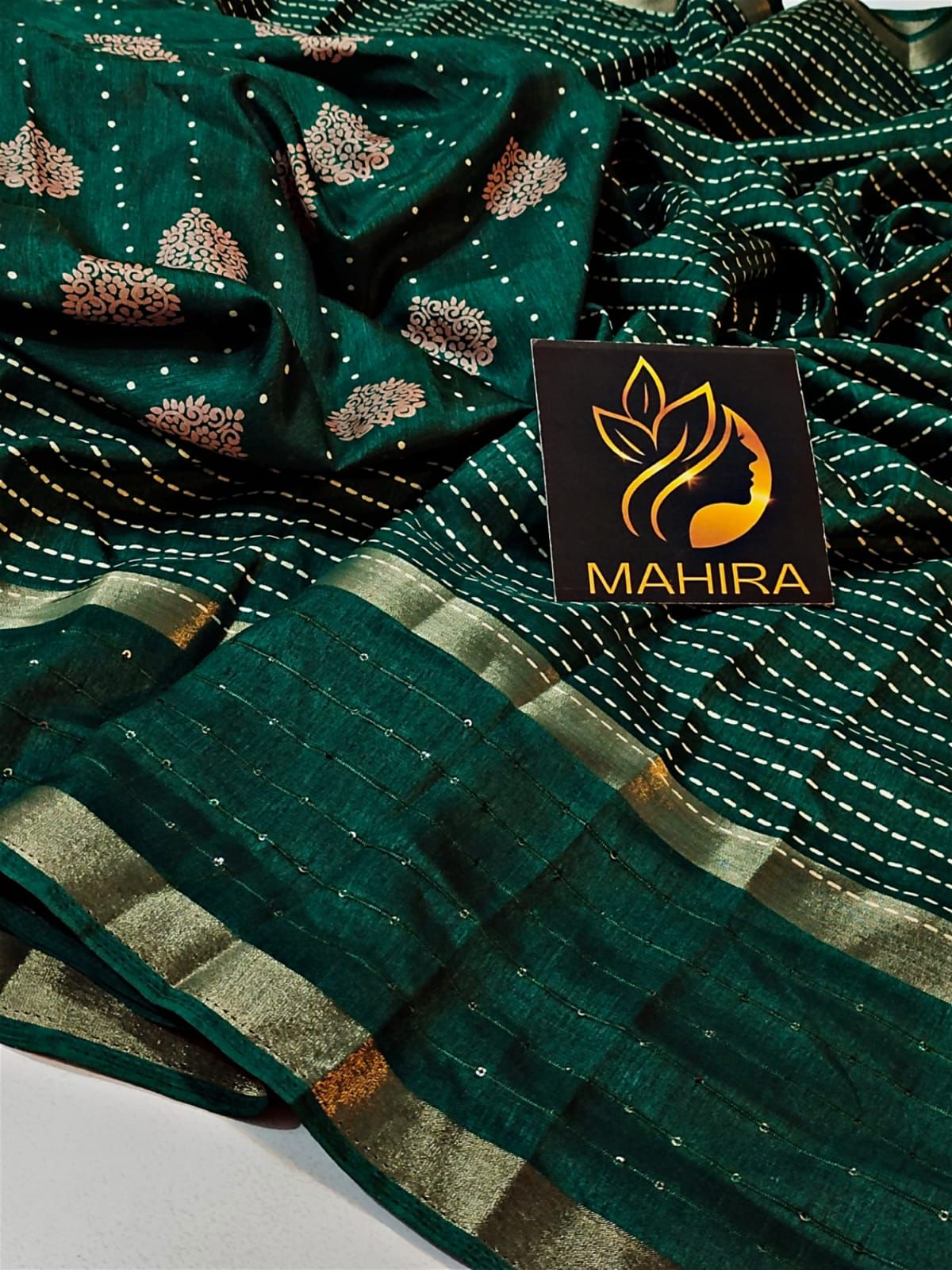 Splendiferous Dark Green Digital Printed Dola Silk Saree With Unequalled Blouse Piece - thelotusfab