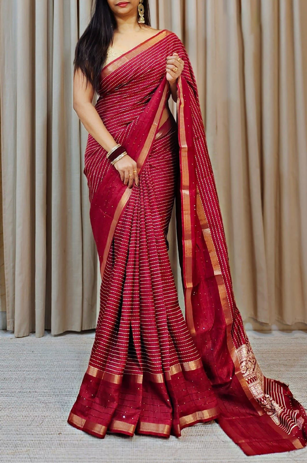 Incredible Red Digital Printed Dola Silk Saree With Epiphany Blouse Piece - thelotusfab