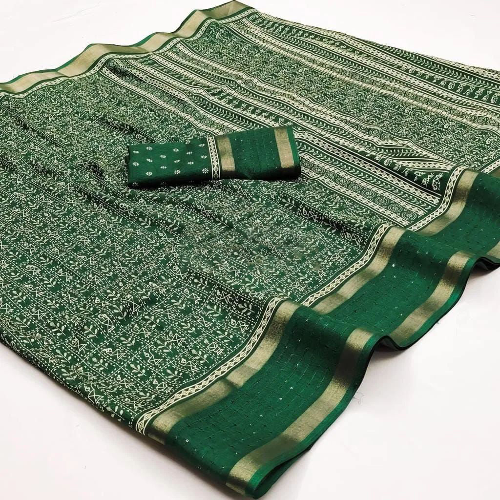 Imaginative Dark Green Digital Printed Dola Silk Saree With Demesne Blouse Piece - thelotusfab