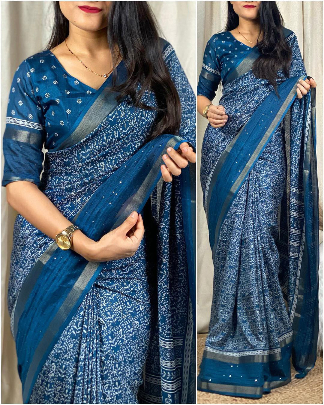 Improbable Rama Digital Printed Dola Silk Saree With Outstanding Blouse Piece - thelotusfab